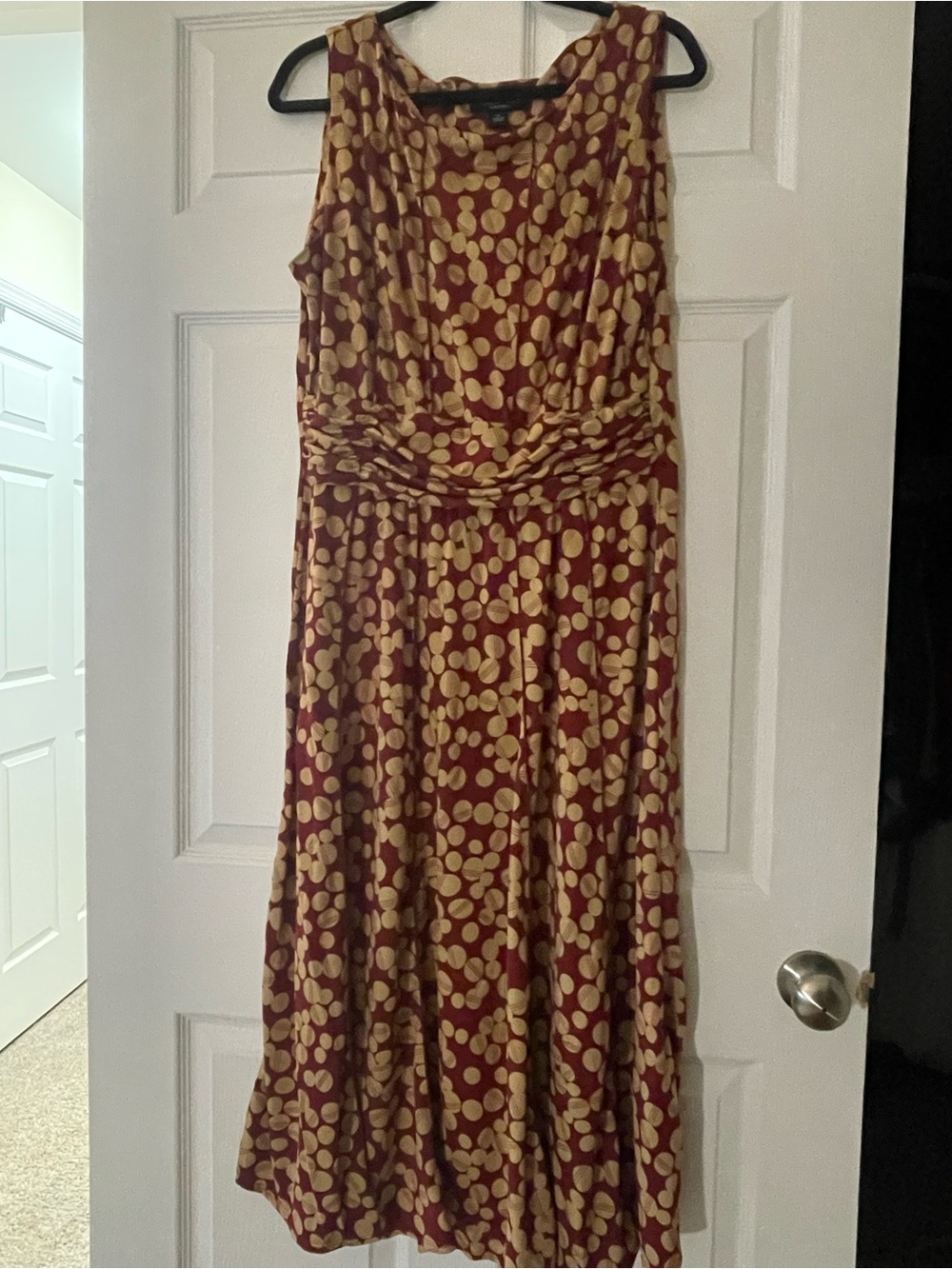 Perceptions Burgundy Maxi Dress with Mustard Polka Dot Print